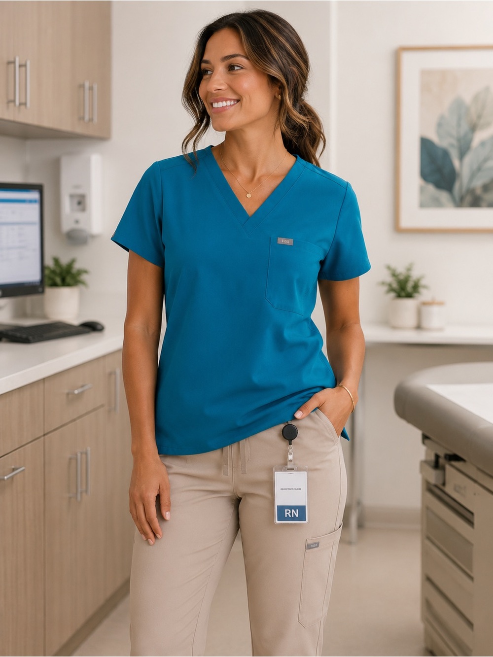 FIGS Technical Collection Scrub Top V-Neck Caribbean Blue Medical Uniform XS